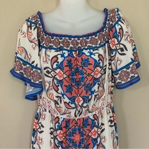 Flying Tomato Blue and Orange Patterned Maxi Dress